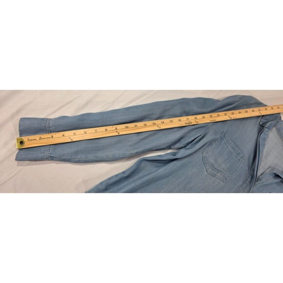 Saks Womens Chambray Blouse Western Boho Long Sleeve Button Up Shirt Blue Large - Picture 14 of 15